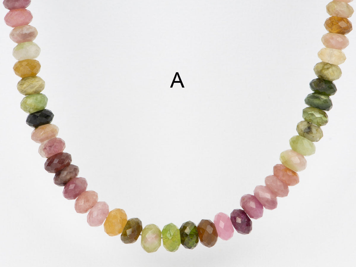 6-7mm Faceted Rondelle Rainbow Tourmaline Necklace with Solid 14K Gold Clasp R4206 Aurora Designer