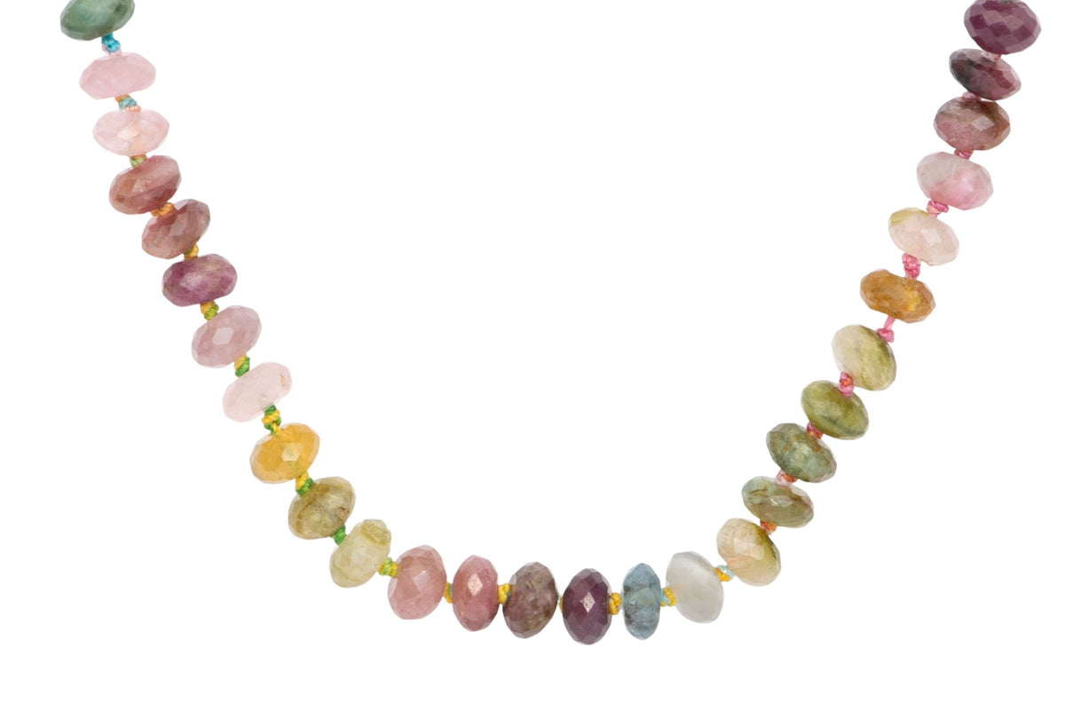 6-7mm Faceted Rondelle Rainbow Tourmaline Necklace with Solid 14K Gold Clasp R4206 Aurora Designer