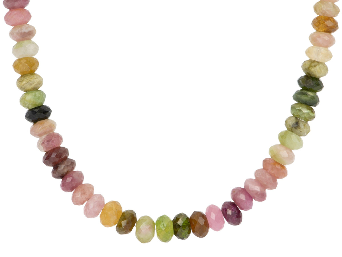 6-7mm Faceted Rondelle Rainbow Tourmaline Necklace with Solid 14K Gold Clasp R4206 Aurora Designer