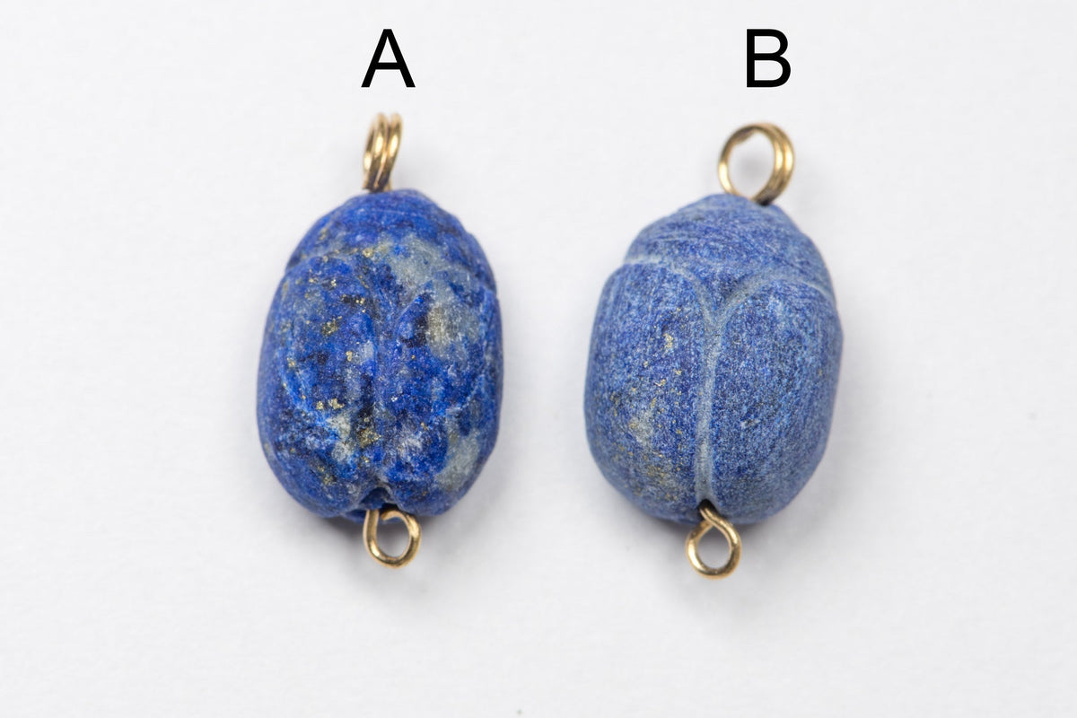 Hand Carved Lapis Lazuli Scarab Pendant Charm 14K Gold Bail R4209 Aurora Designer