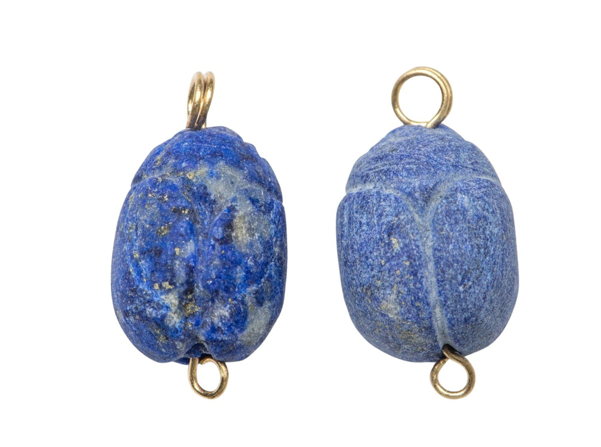 Hand Carved Lapis Lazuli Scarab Pendant Charm 14K Gold Bail R4209 Aurora Designer