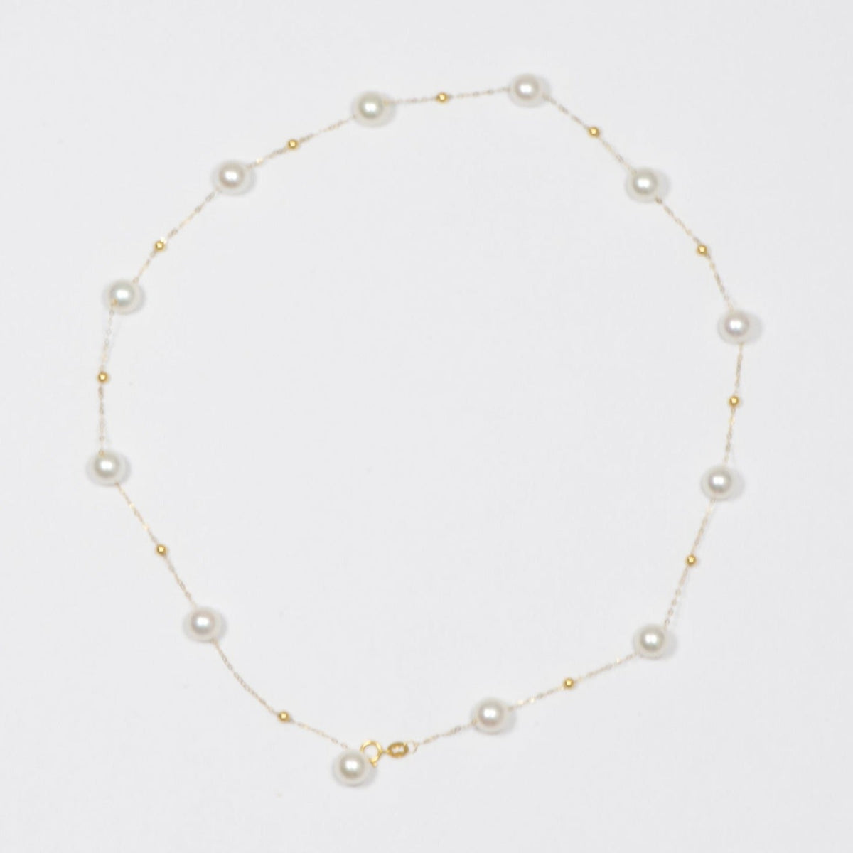 7mm Freshwater Pearl Station Necklace 18K Gold OOAK R4217 Aurora Designer