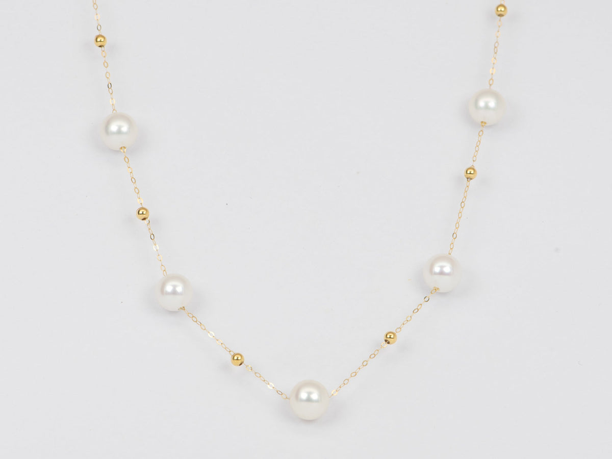 7mm Freshwater Pearl Station Necklace 18K Gold OOAK R4217 Aurora Designer