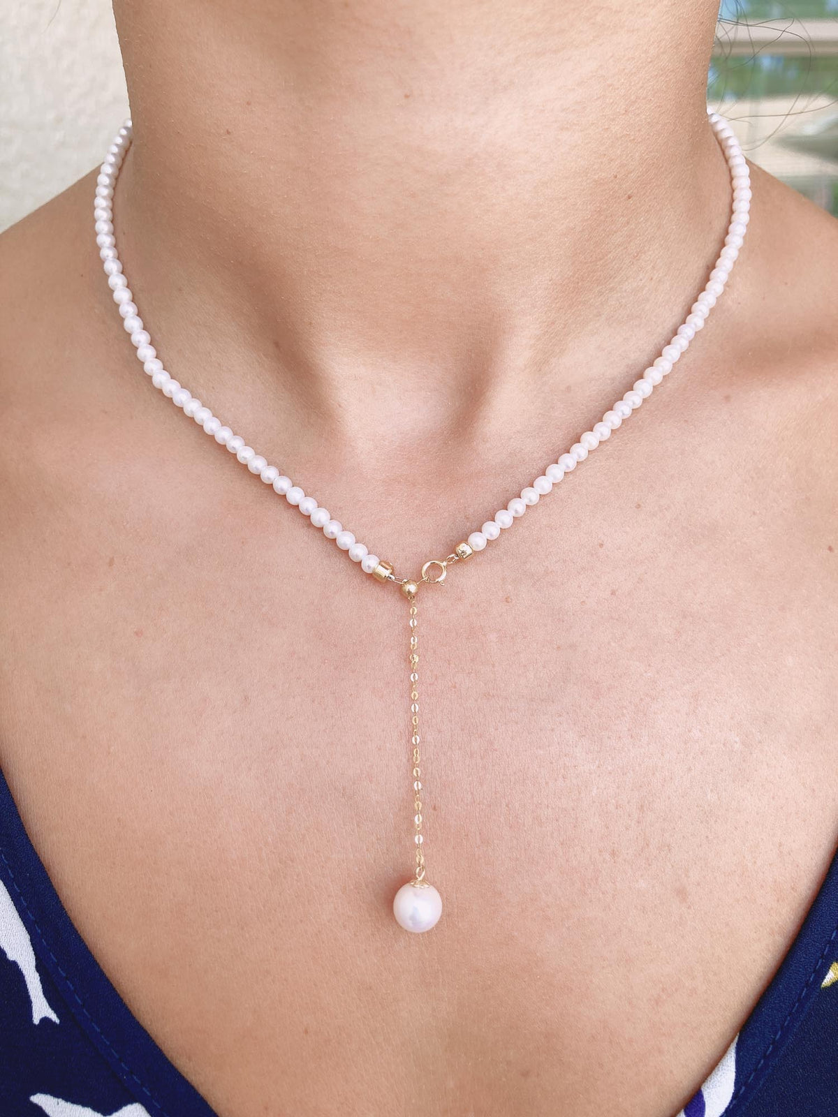 3-3.5mm Freshwater Pearl Necklace 18K Gold Adjustable Length Components R4218 Aurora Designer