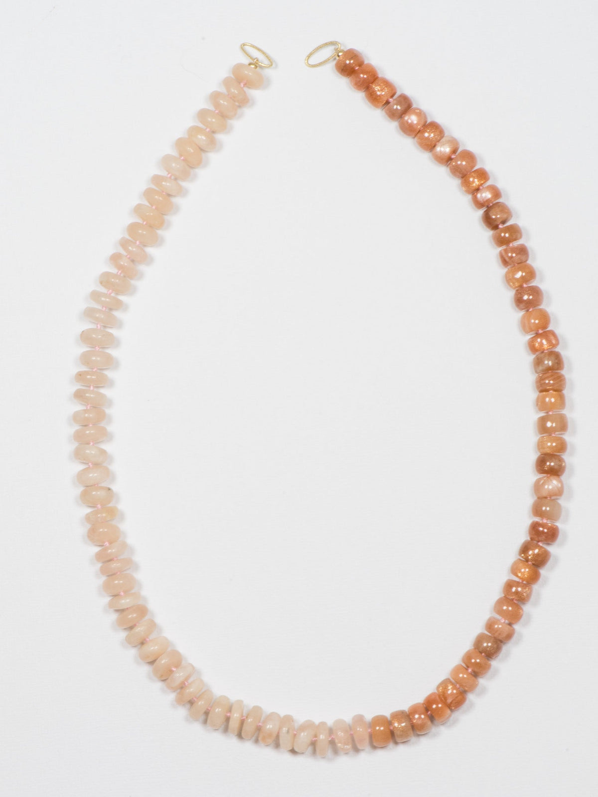 Morganite and Sunstone Rondelle Half and Half Necklace Hand Knotted with 14K Gold Rings R4229 Aurora Designer