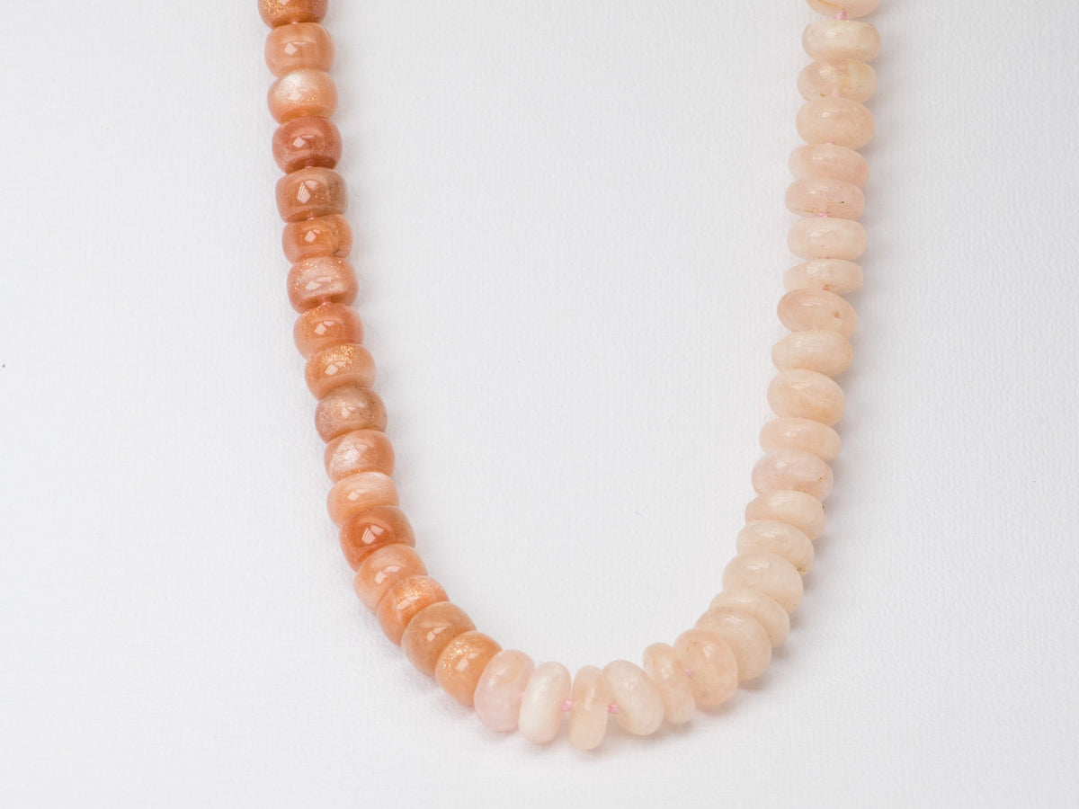 Morganite and Sunstone Rondelle Half and Half Necklace Hand Knotted with 14K Gold Rings R4229 Aurora Designer
