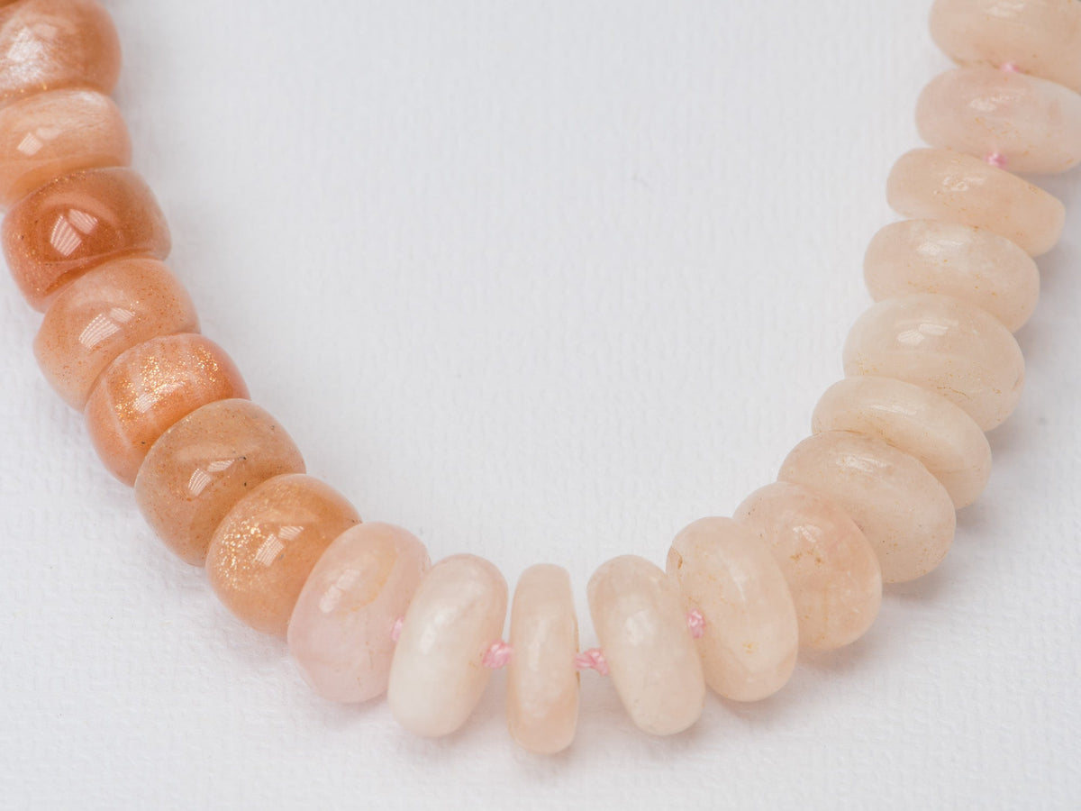 Morganite and Sunstone Rondelle Half and Half Necklace Hand Knotted with 14K Gold Rings R4229 Aurora Designer