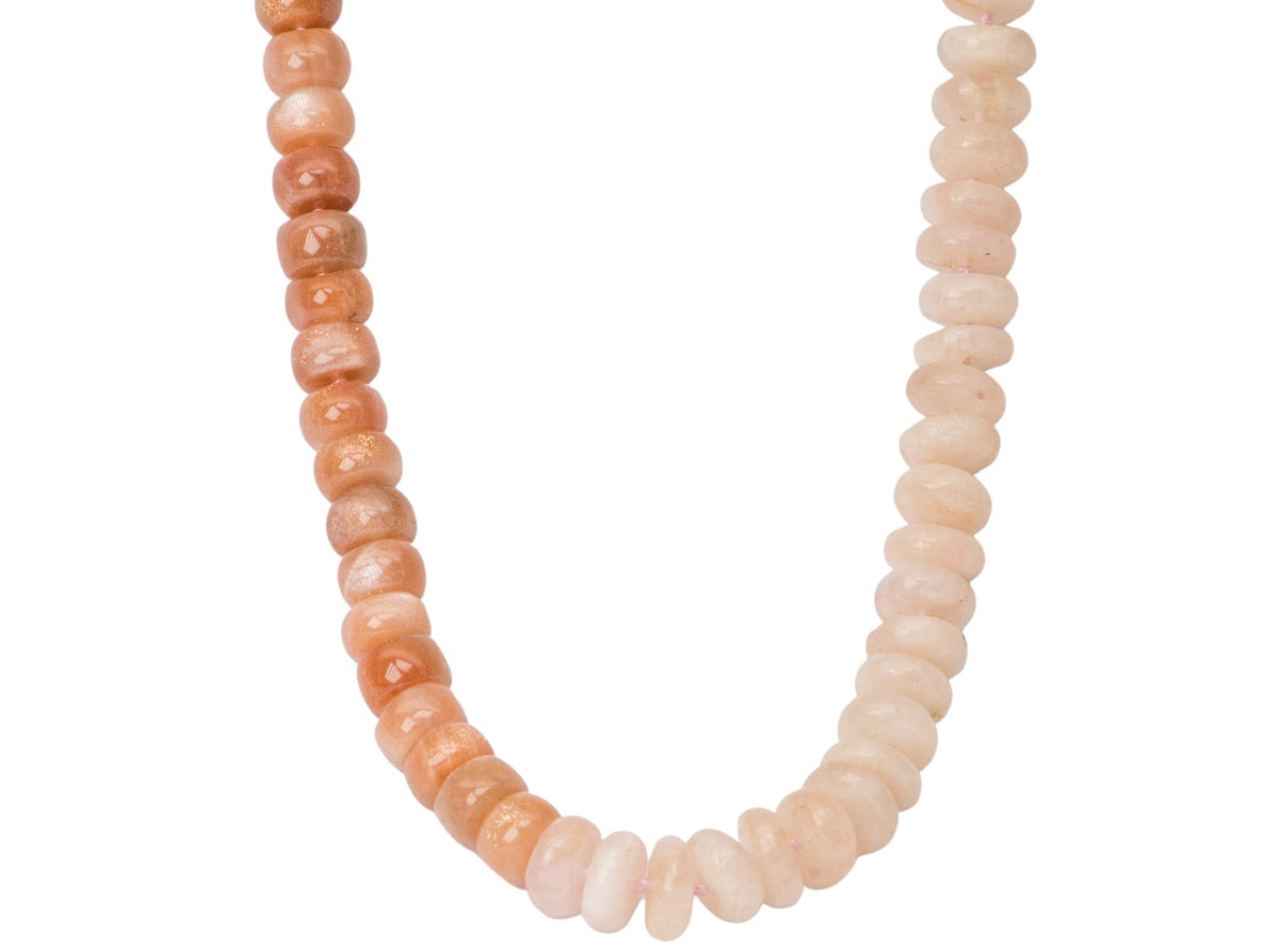 Morganite and Sunstone Rondelle Half and Half Necklace Hand Knotted with 14K Gold Rings R4229 Aurora Designer