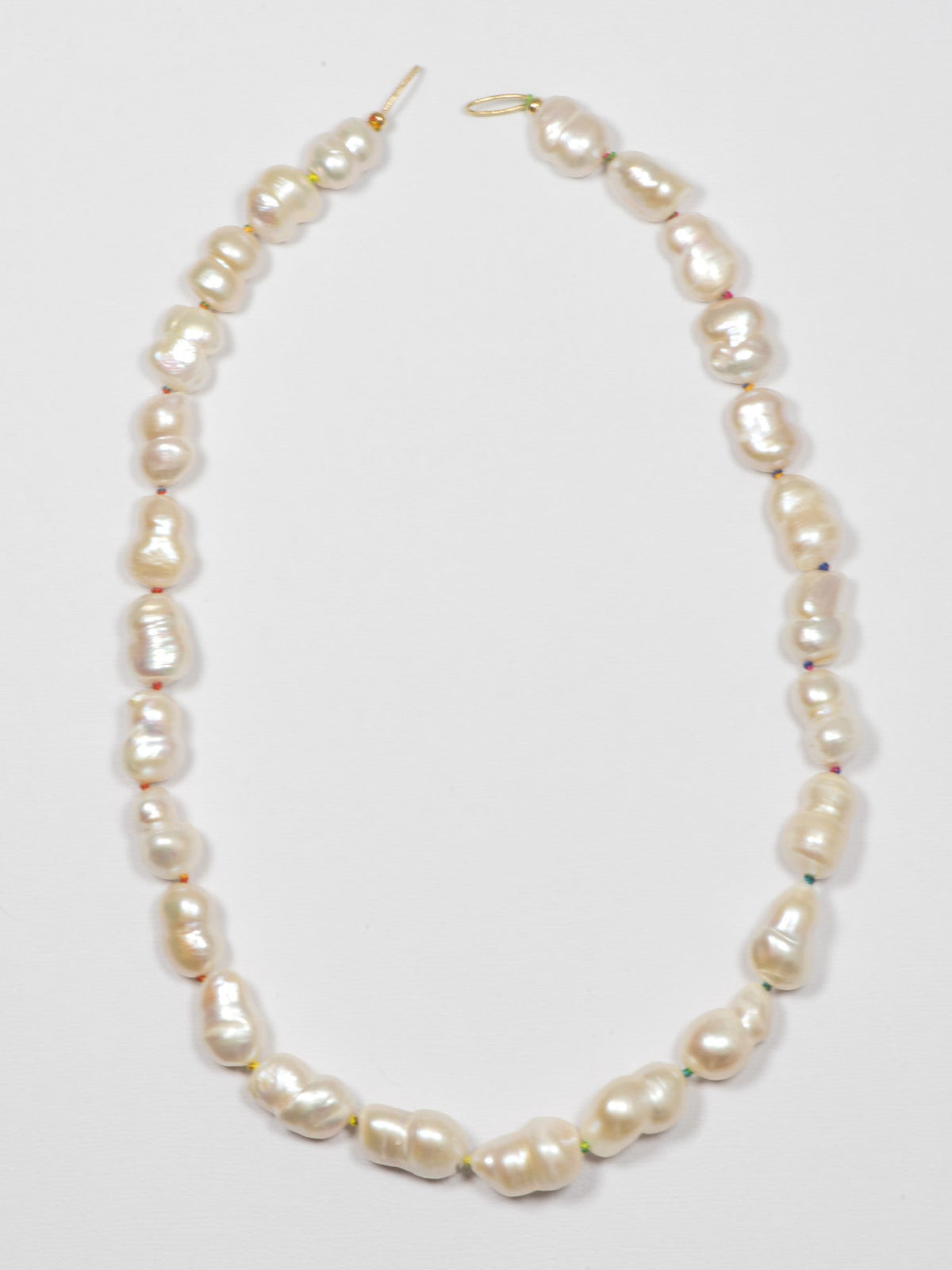 Freshwater Baroque Pearl with Rainbow Hand Knots Necklace 14K Gold Rings R4236 Aurora Designer
