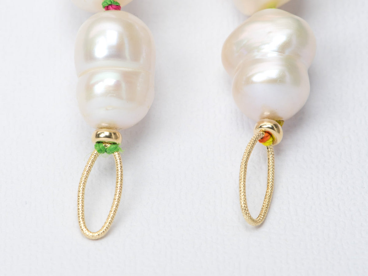 Freshwater Baroque Pearl with Rainbow Hand Knots Necklace 14K Gold Rings R4236 Aurora Designer