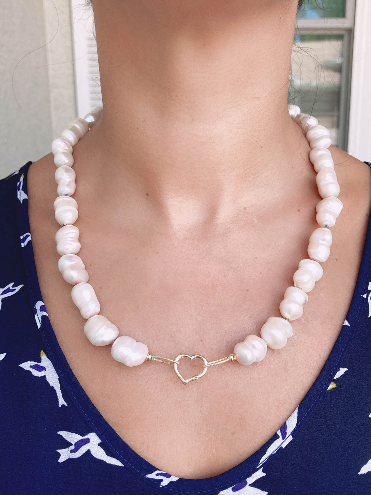 Freshwater Baroque Pearl with Rainbow Hand Knots Necklace 14K Gold Rings R4236 Aurora Designer