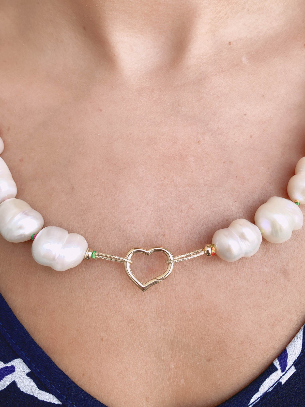 Freshwater Baroque Pearl with Rainbow Hand Knots Necklace 14K Gold Rings R4236 Aurora Designer