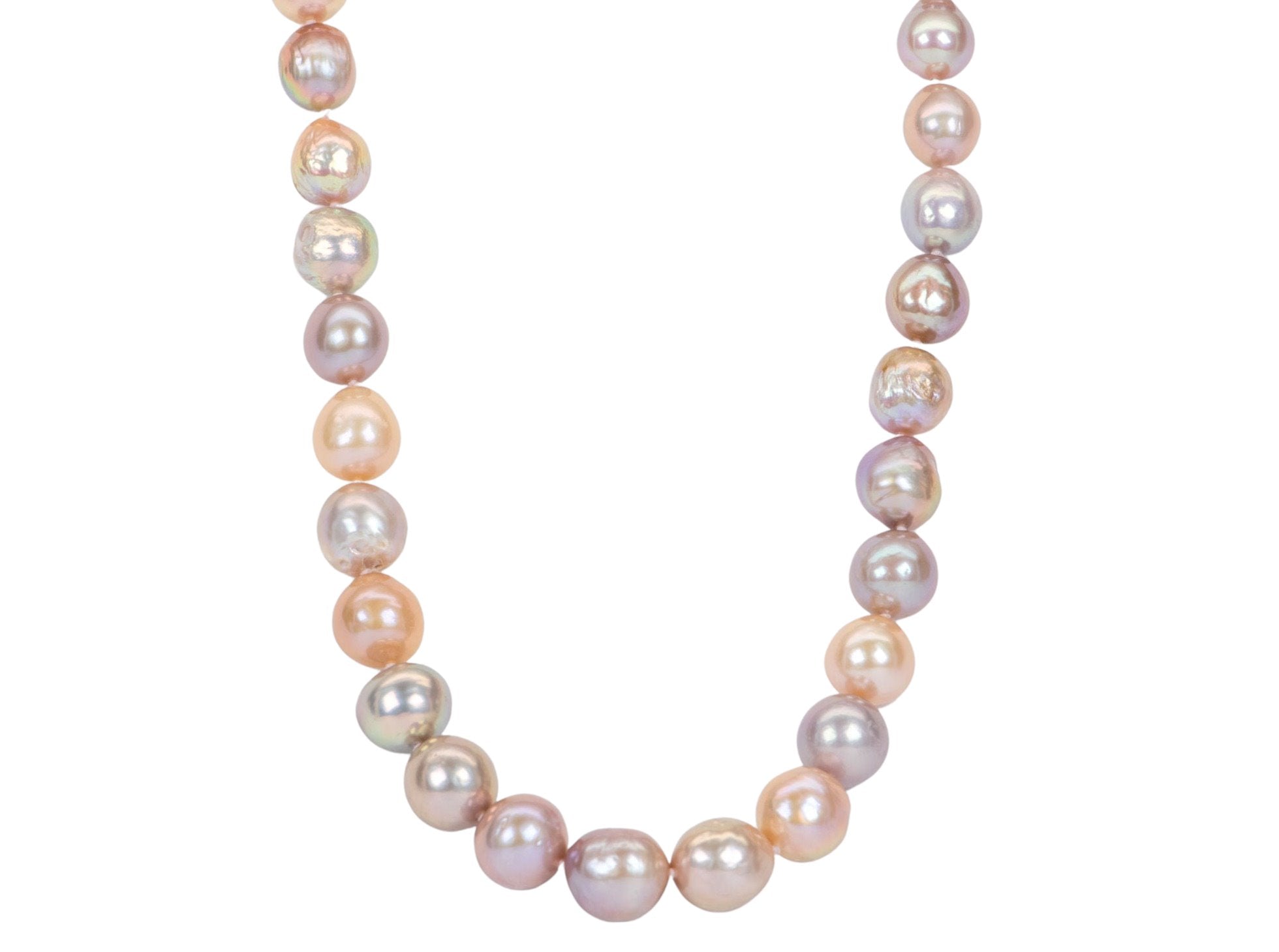 Iridescent Peachy Pink Pearl Necklace with 14K Gold Magnetic