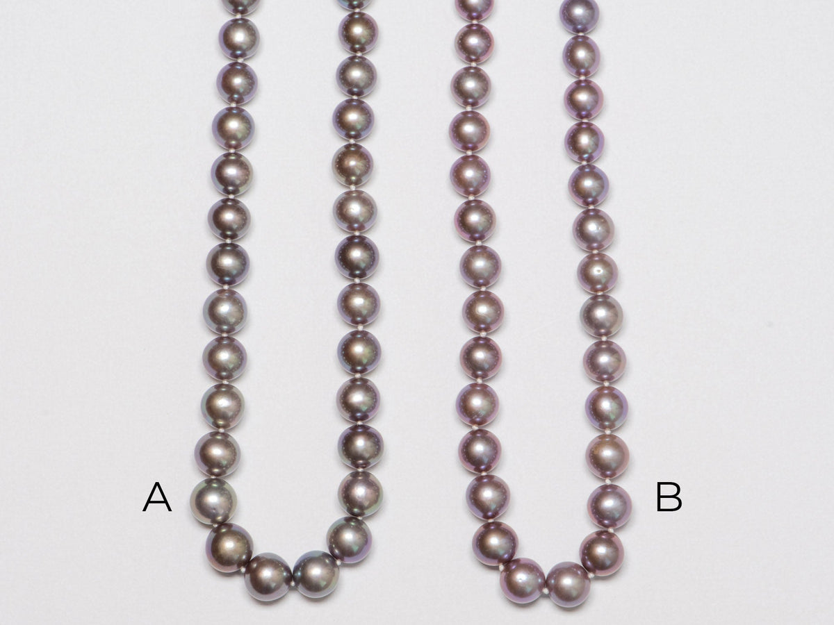 Natural Color Metallic Bluish Purple Pearl Necklace 14K Gold Clasp R4246 Aurora Designer