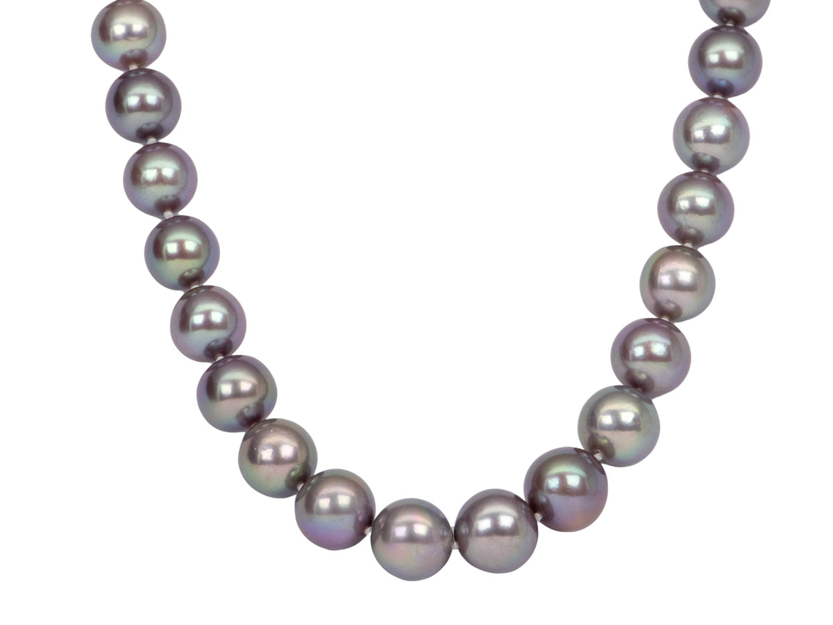 Natural Color Metallic Bluish Purple Pearl Necklace 14K Gold Clasp R4246 Aurora Designer