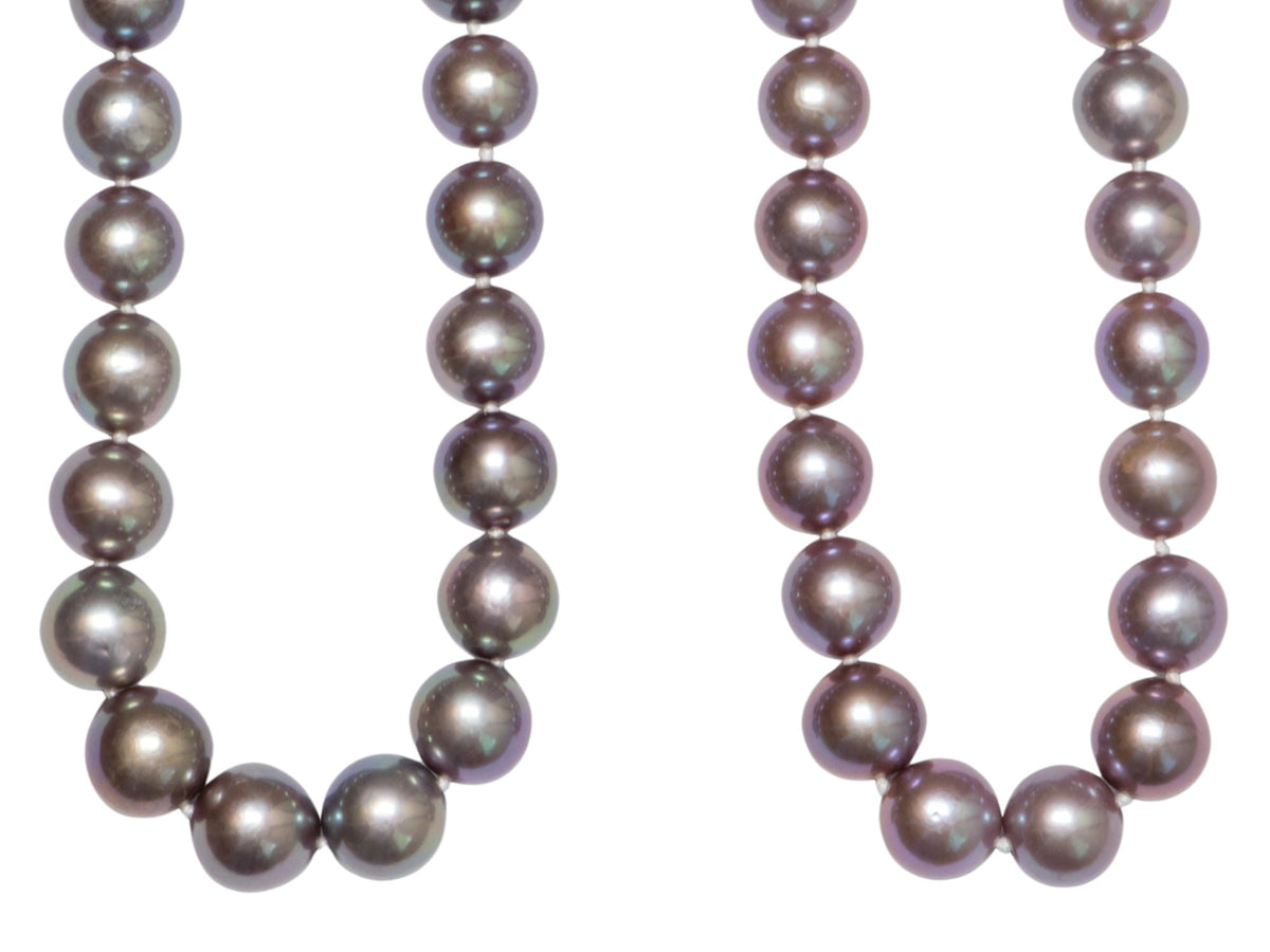 Natural Color Metallic Bluish Purple Pearl Necklace 14K Gold Clasp R4246 Aurora Designer