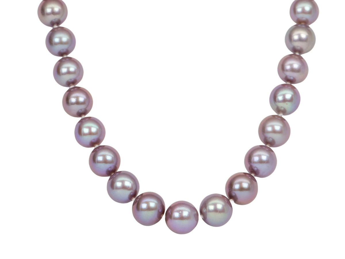 Natural Color Metallic Bluish Purple Pearl Necklace 14K Gold Clasp R4246 Aurora Designer