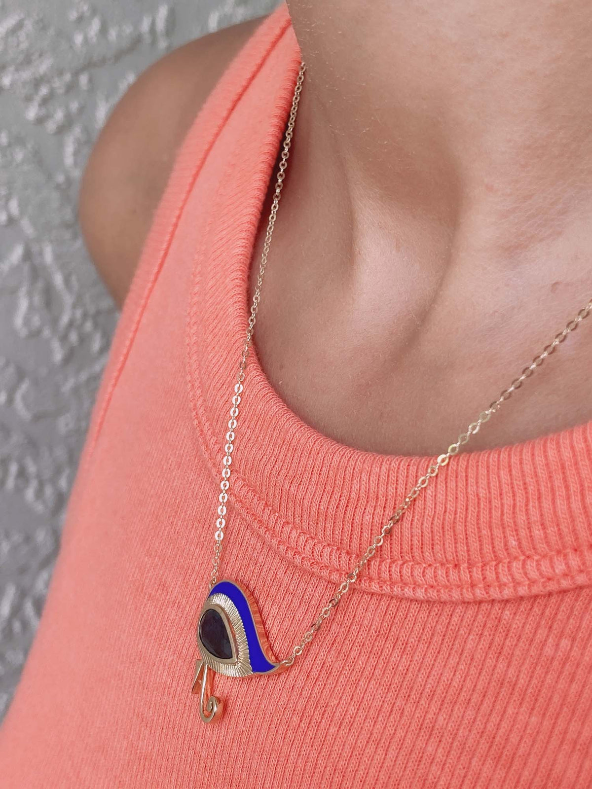 Eye of Horus 1.82ct Nigerian Sapphire with Blue Enamel 9K Gold Necklace R4262 Aurora Designer