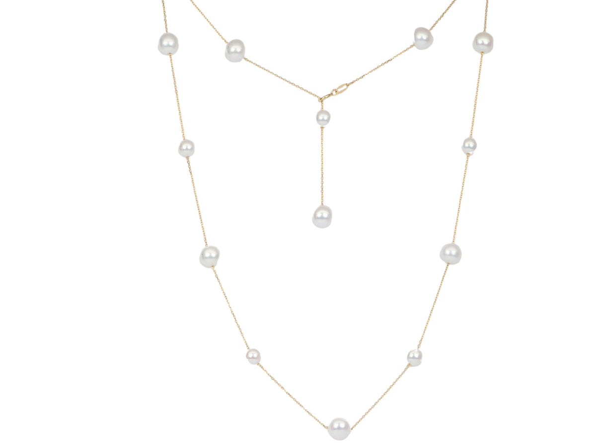 Pearl Station Necklace Alternating Small and Large Size 18K Gold R4270 Aurora Designer
