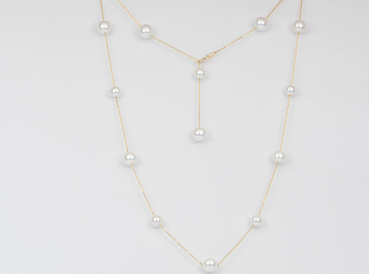 Pearl Station Necklace Alternating Small and Large Size 18K Gold R4270 Aurora Designer