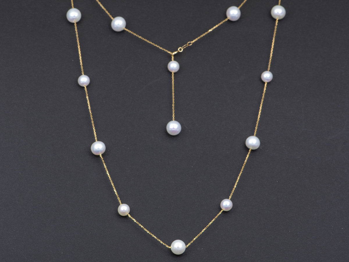 Pearl Station Necklace Alternating Small and Large Size 18K Gold R4270 Aurora Designer
