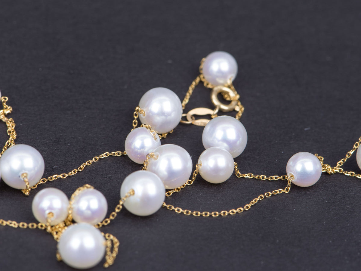 Pearl Station Necklace Alternating Small and Large Size 18K Gold R4270 Aurora Designer