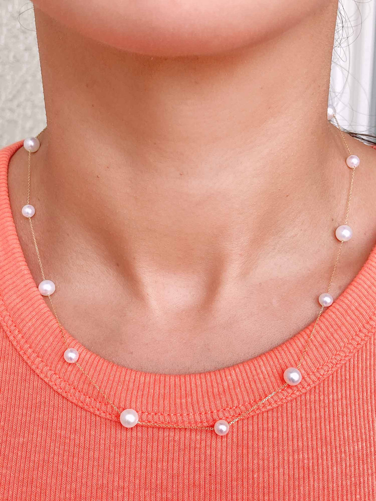Pearl Station Necklace Alternating Small and Large Size 18K Gold R4270 Aurora Designer