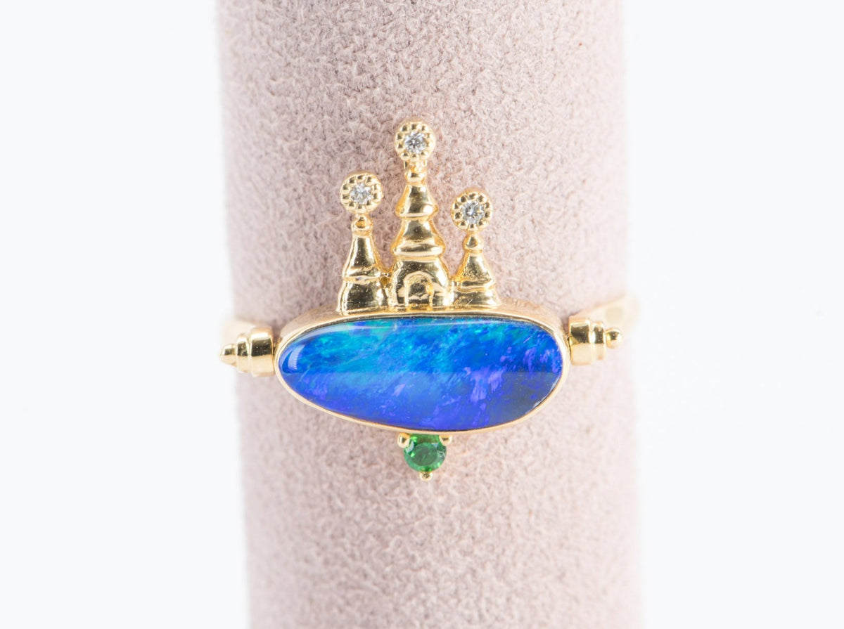 Doublet Australian Opal and Diamond Castle Convertible Ring Pendant 18K Gold R4283 Aurora Designer