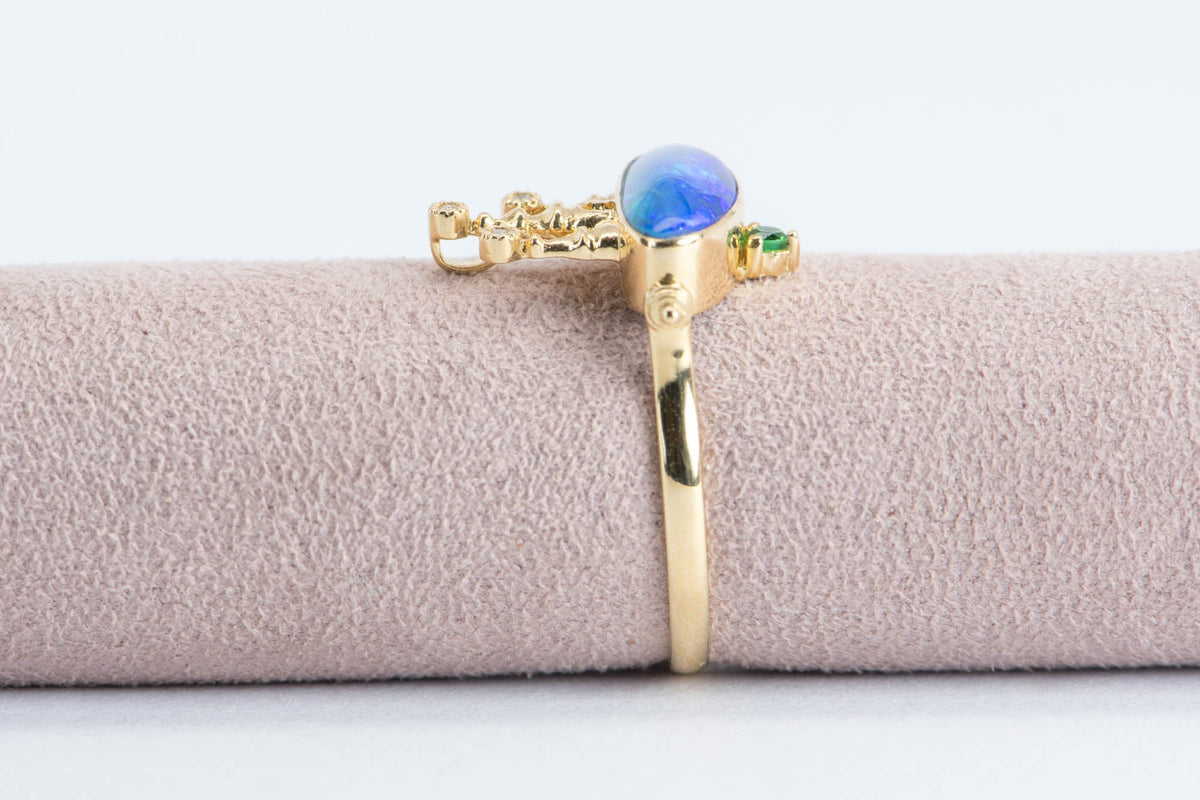 Doublet Australian Opal and Diamond Castle Convertible Ring Pendant 18K Gold R4283 Aurora Designer