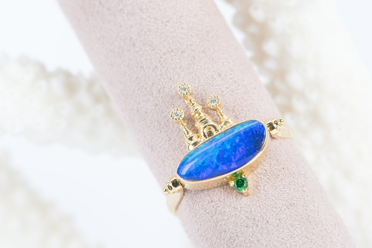 Doublet Australian Opal and Diamond Castle Convertible Ring Pendant 18K Gold R4283 Aurora Designer