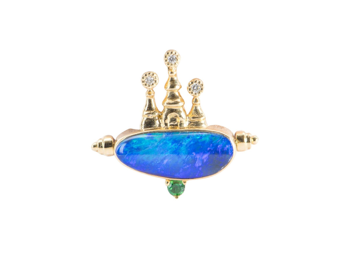 Doublet Australian Opal and Diamond Castle Convertible Ring Pendant 18K Gold R4283 Aurora Designer