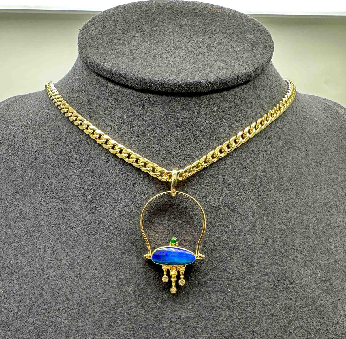 Doublet Australian Opal and Diamond Castle Convertible Ring Pendant 18K Gold R4283 Aurora Designer
