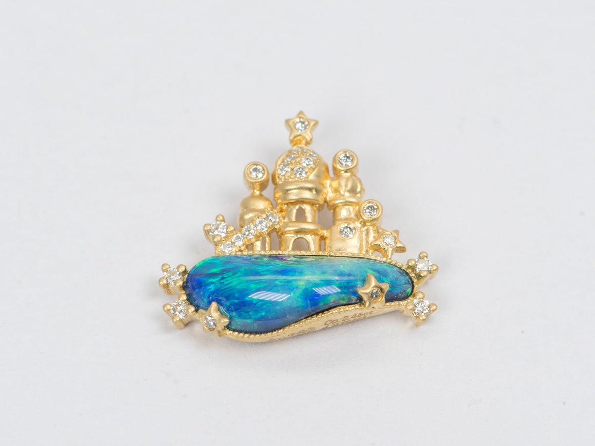 Doublet Australian Opal and Diamond Castle Pendant 18K Gold R4284 Aurora Designer