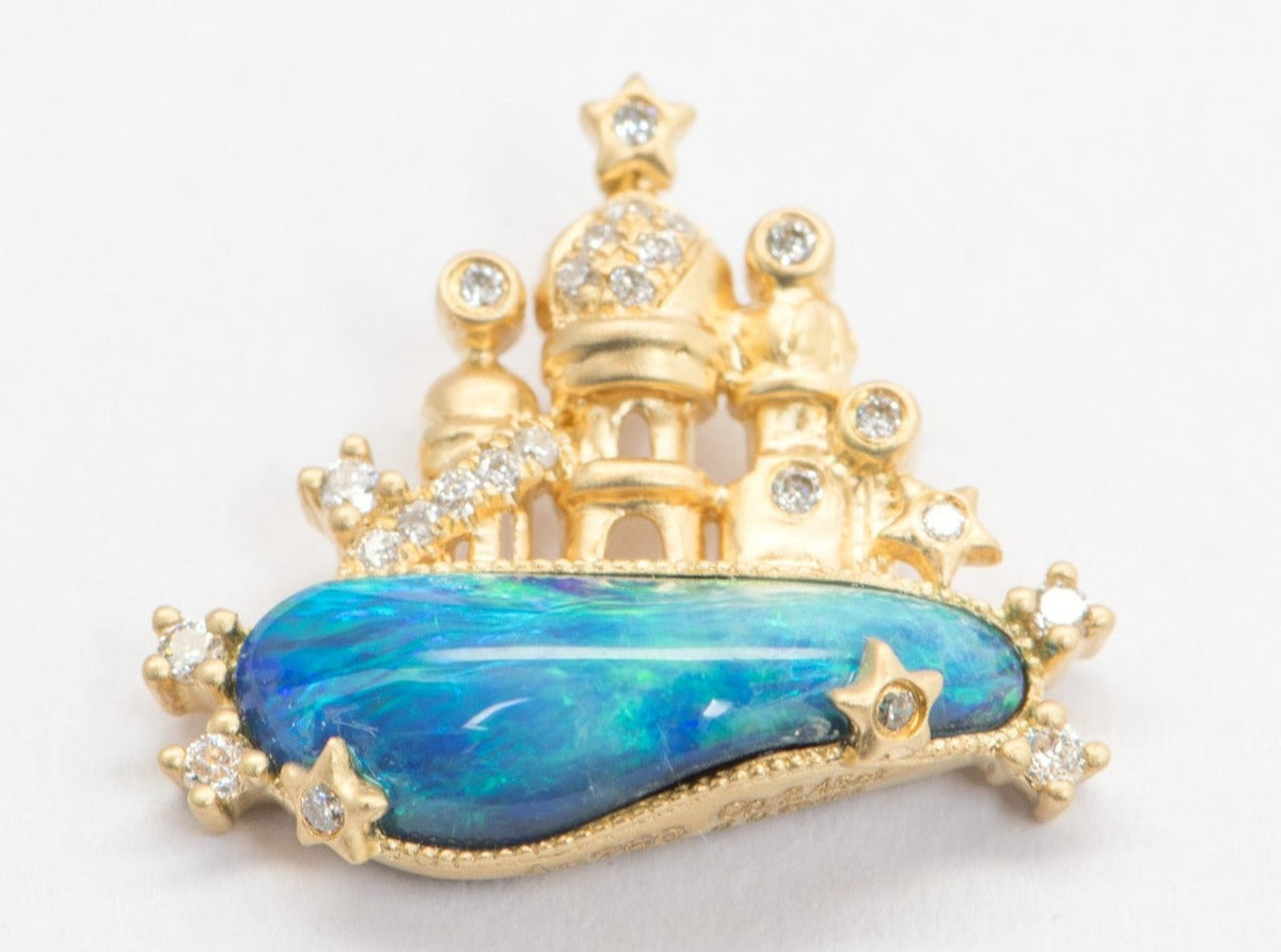 Doublet Australian Opal and Diamond Castle Pendant 18K Gold R4284 Aurora Designer