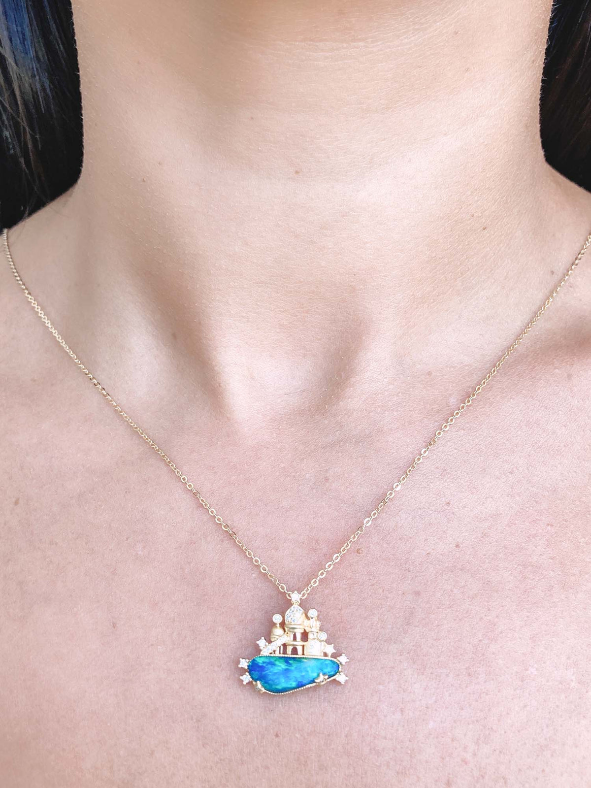 Doublet Australian Opal and Diamond Castle Pendant 18K Gold R4284 Aurora Designer