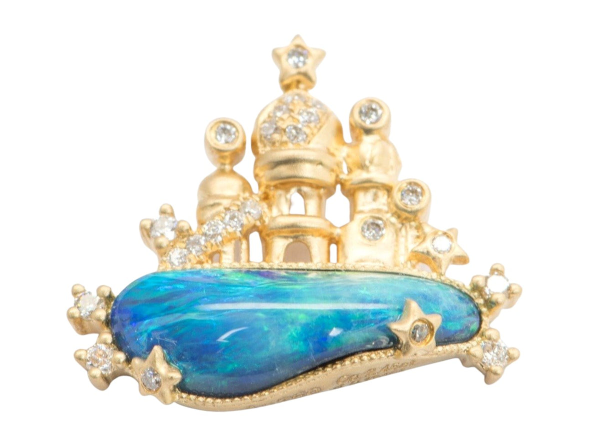 Doublet Australian Opal and Diamond Castle Pendant 18K Gold R4284 Aurora Designer