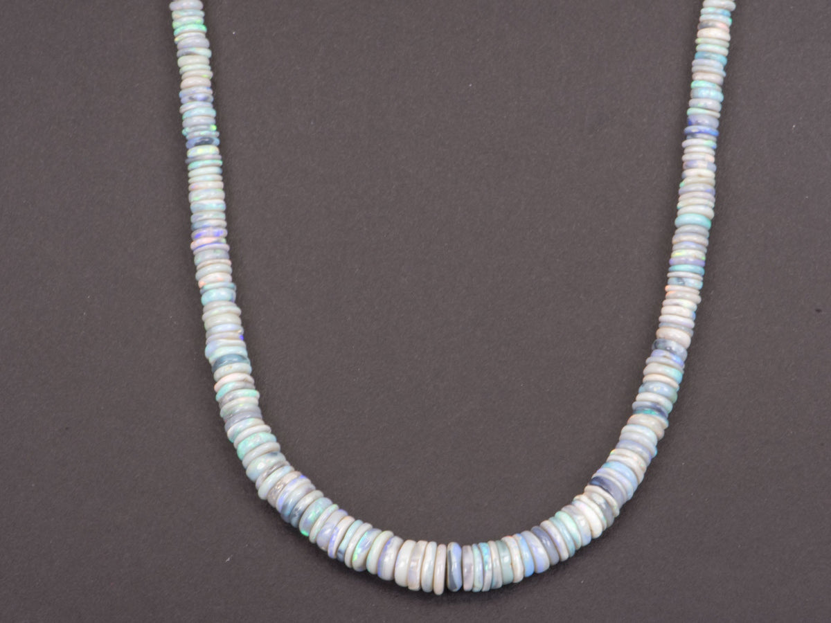 Solid Australian Black Opal Heishi Bead Necklace with 14K Gold Push Gate Oval Clasp R4288 Aurora Designer