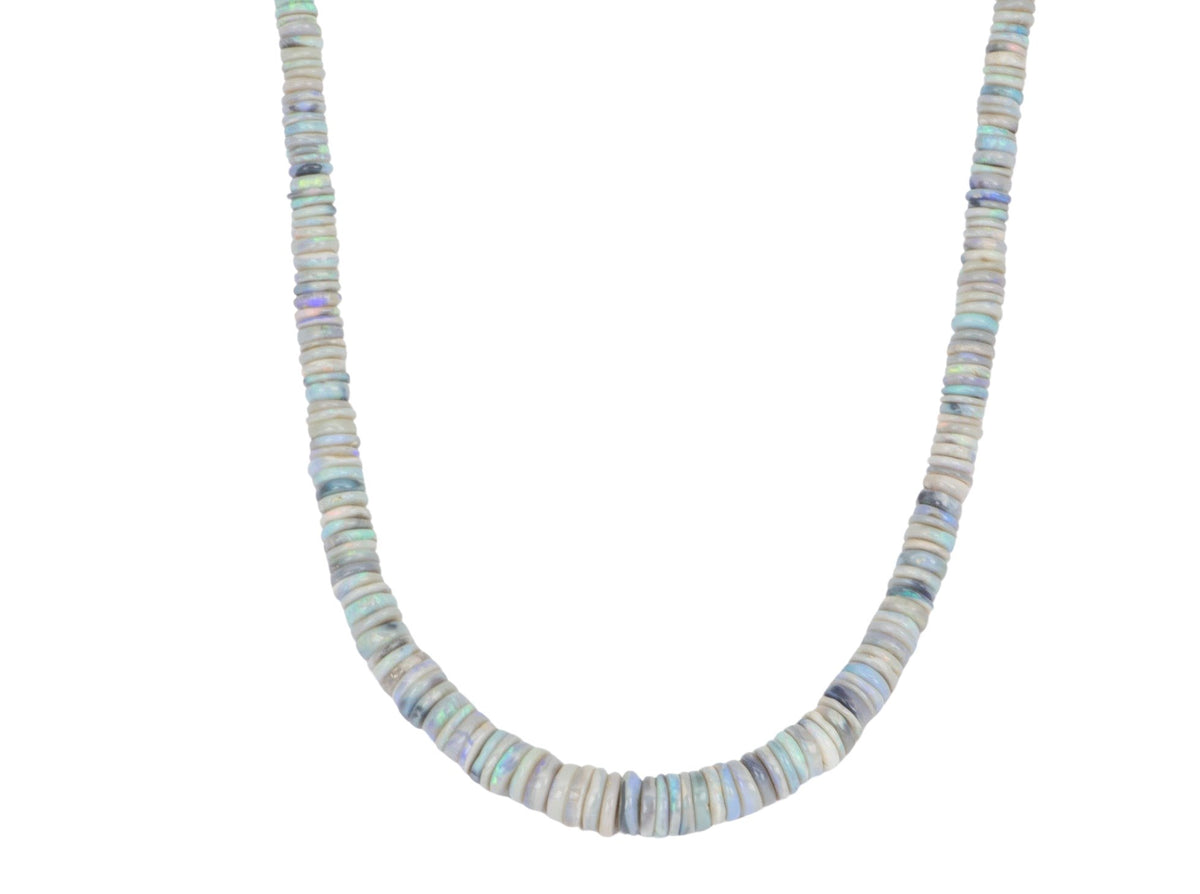 Solid Australian Black Opal Heishi Bead Necklace with 14K Gold Push Gate Oval Clasp R4288 Aurora Designer