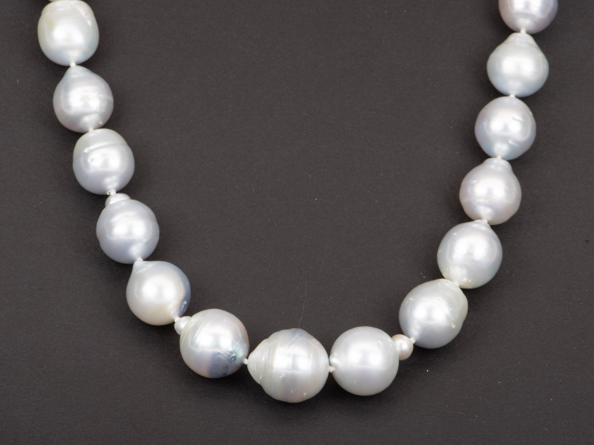 12-16mm South Sea Baroque Pearl Hand Knotted Necklace with 14K White Gold Clasp R4327 Aurora Designer