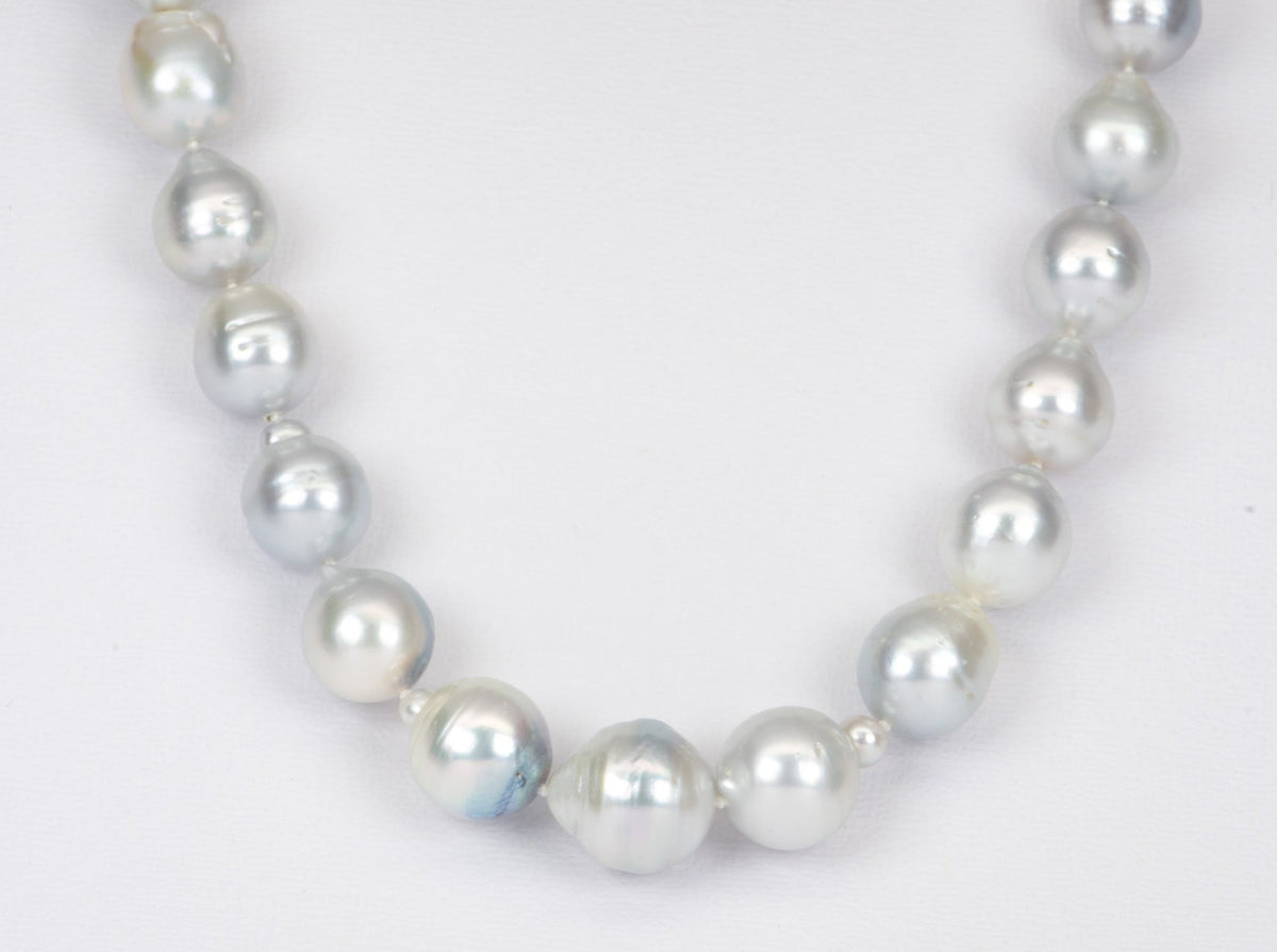 12-16mm South Sea Baroque Pearl Hand Knotted Necklace with 14K White Gold Clasp R4327 Aurora Designer