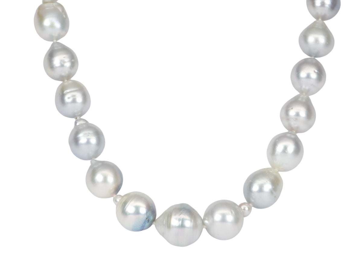12-16mm South Sea Baroque Pearl Hand Knotted Necklace with 14K White Gold Clasp R4327 Aurora Designer