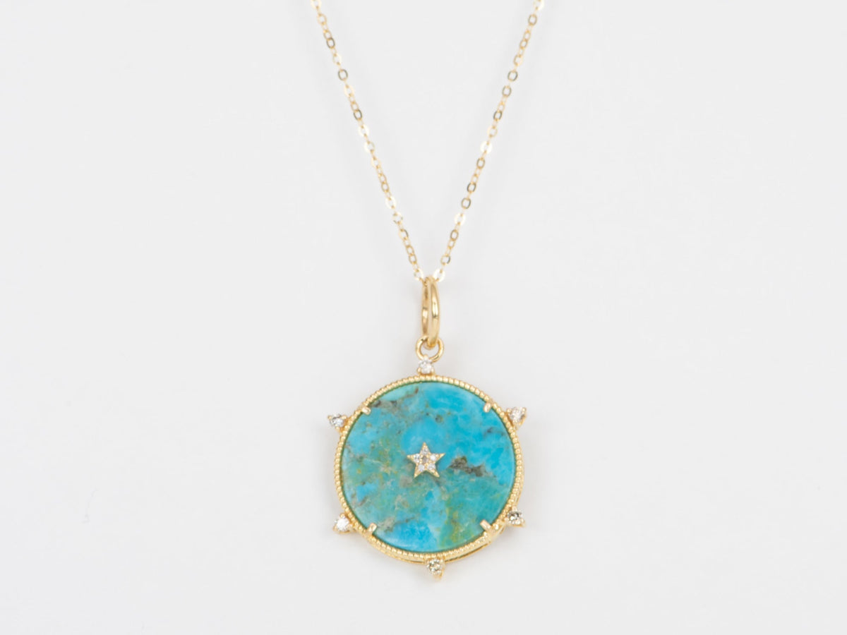 Diamond and Stars Pendant with Natural Turquoise Backing 14K Gold R4344 Aurora Designer