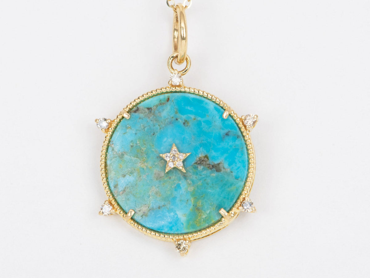 Diamond and Stars Pendant with Natural Turquoise Backing 14K Gold R4344 Aurora Designer