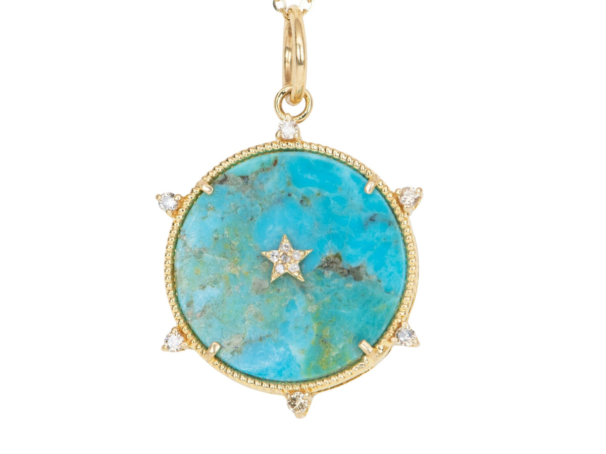 Diamond and Stars Pendant with Natural Turquoise Backing 14K Gold R4344 Aurora Designer