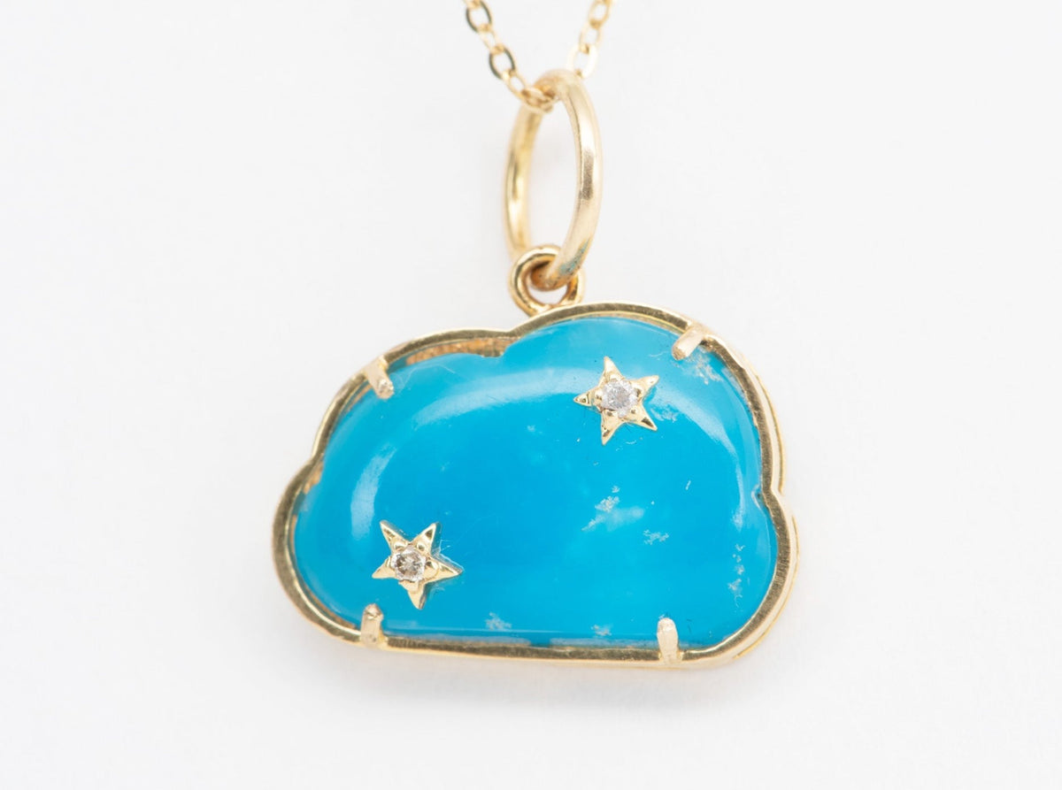 Smithsonite Blue Cloud with Diamond Stars Pendant 14K Gold R4349 Aurora Designer