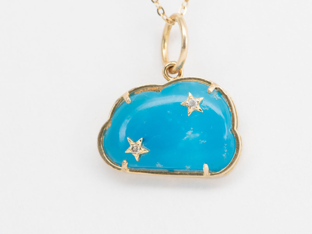 Smithsonite Blue Cloud with Diamond Stars Pendant 14K Gold R4349 Aurora Designer