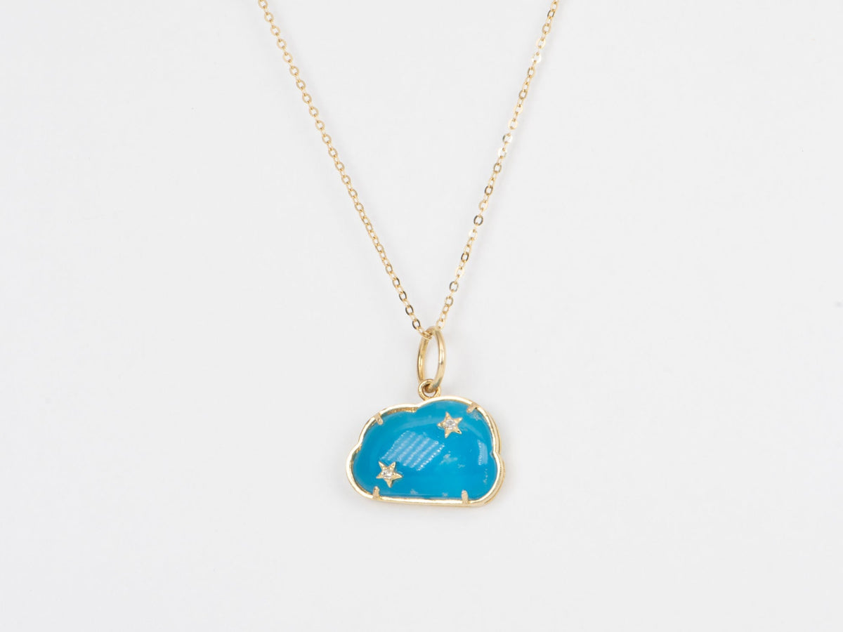 Smithsonite Blue Cloud with Diamond Stars Pendant 14K Gold R4349 Aurora Designer