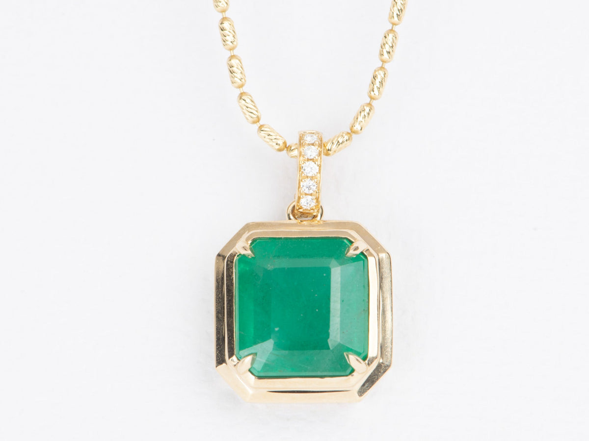 4.35ct Zambian Emerald Pendant 14K Gold Diamond Accent Clip-On Bail R4356 Aurora Designer