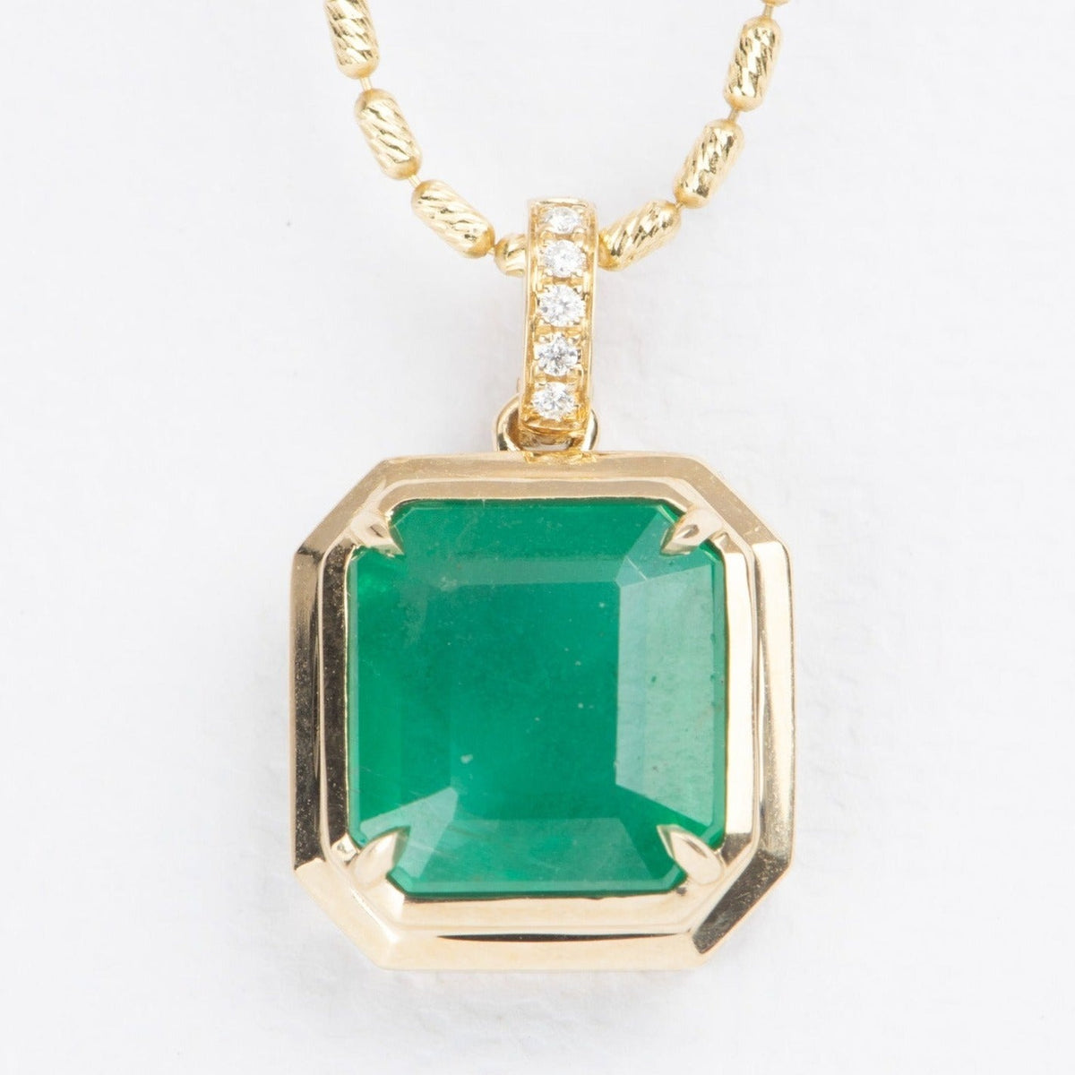 4.35ct Zambian Emerald Pendant 14K Gold Diamond Accent Clip-On Bail R4356 Aurora Designer
