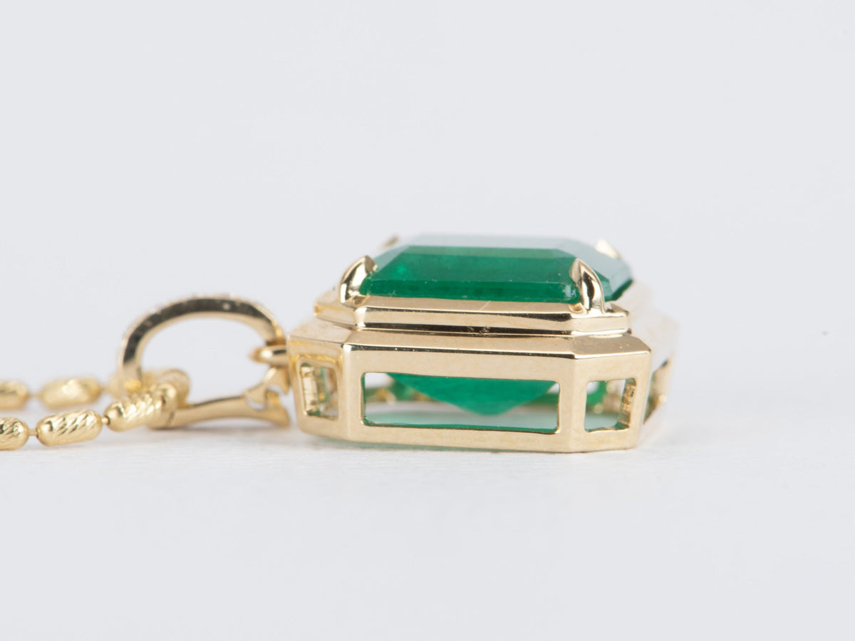 4.35ct Zambian Emerald Pendant 14K Gold Diamond Accent Clip-On Bail R4356 Aurora Designer